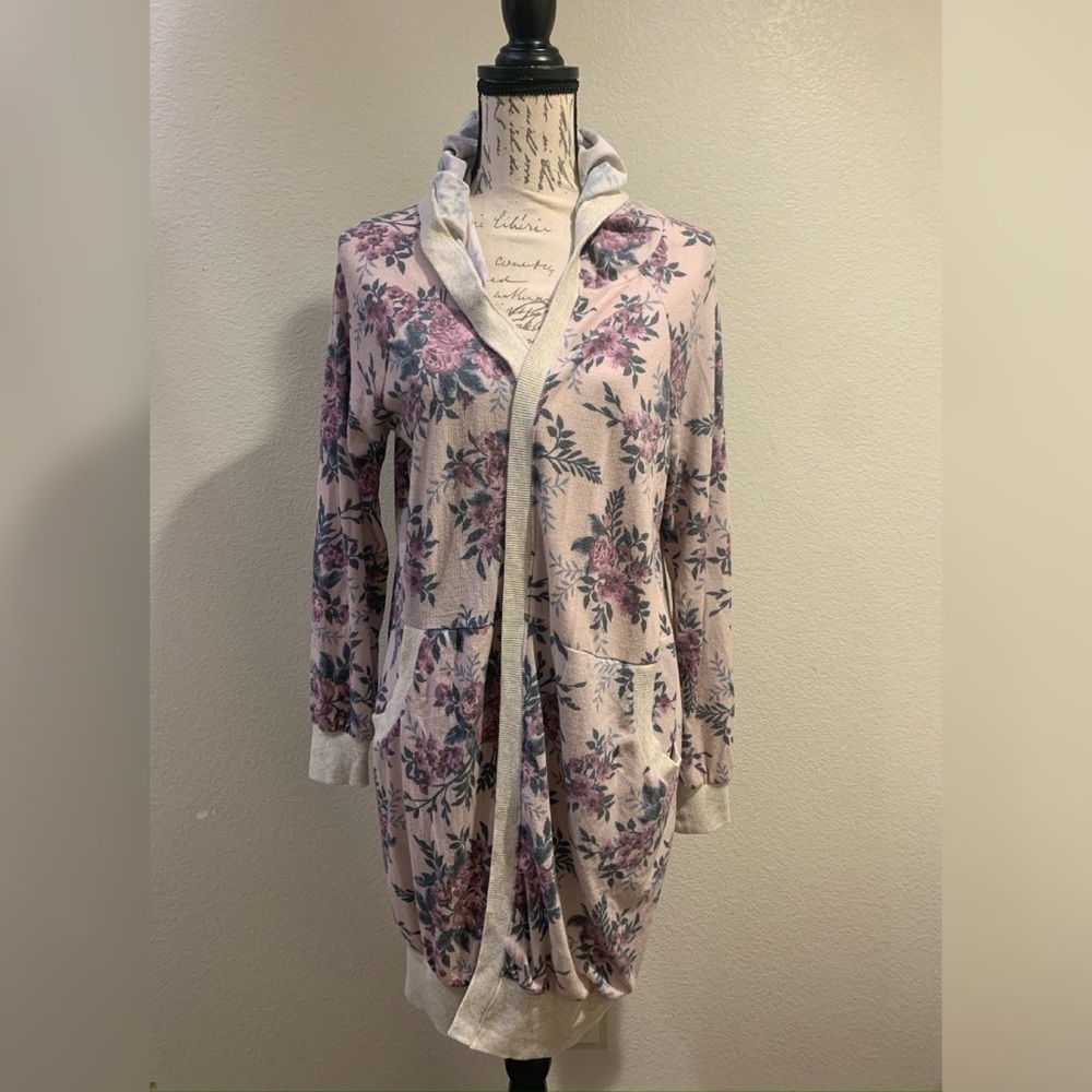 Cozy Floral Women's Long Hooded Cardigan